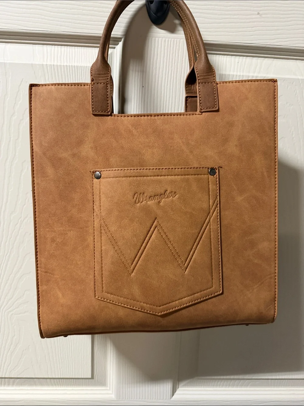 Wrangler Brown Faux-Leather Tote with Southwestern Embroidery